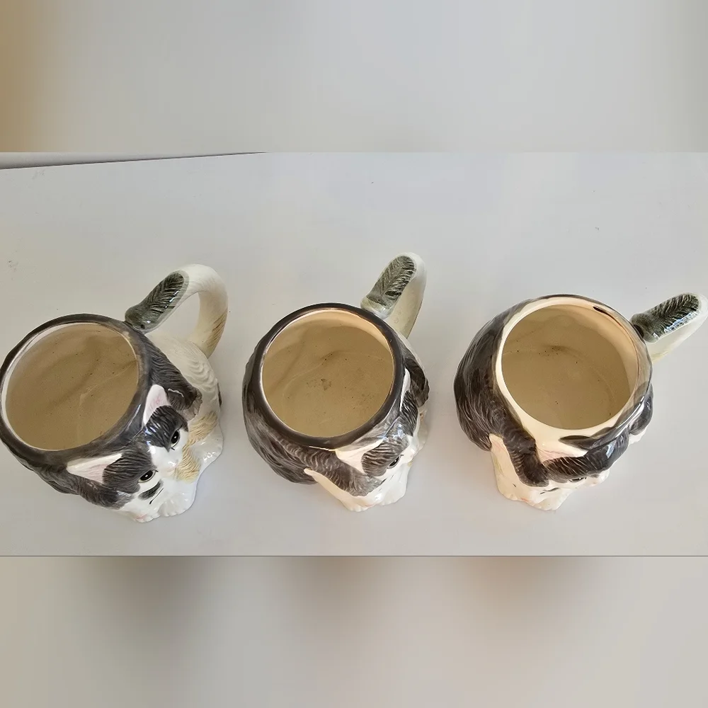 Vintage Hearth & Home Designs Cat Kittens Shaped Ceramic Mugs Set Of 3, 1988 - Picture 5 of 7
